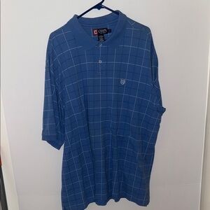 Chaps Blue Polo Shirt with Subtle Grid Pattern